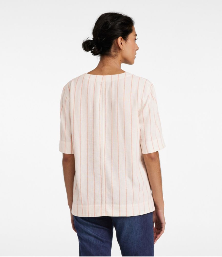 Women's Signature Linen-Blend Splitneck Shirt, Short-Sleeve - leoleo123123