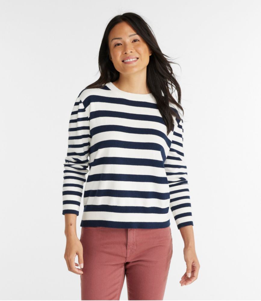 Women's Cotton/Cashmere Sweater, Crewneck Stripe - leoleo123123