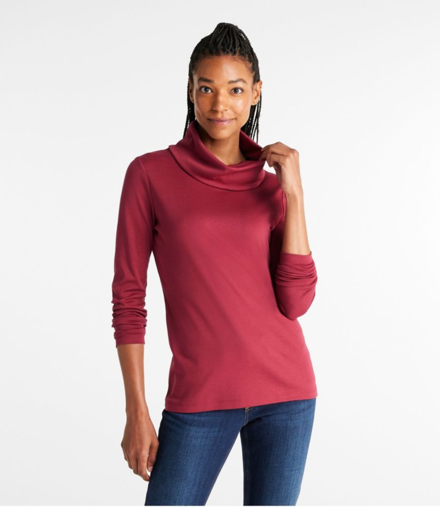 Women's Pima Cotton Tee, Long-Sleeve Cowlneck - leoleo123123