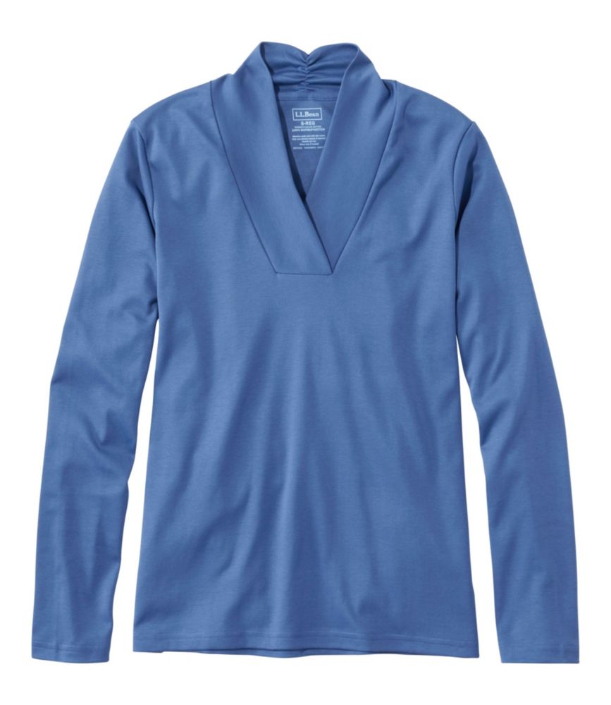 Women's Pima Cotton Tee, Shawl Long-Sleeve - leoleo123123