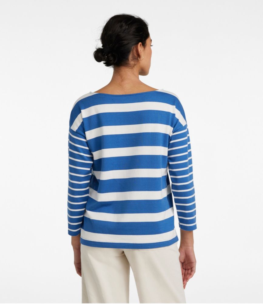Women's Heritage Mariner Top, Boatneck Three-Quarter-Sleeve Blocked Stripe - leoleo123123