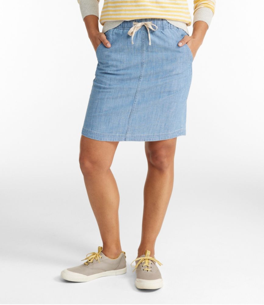 Women's Lakewashed Pull-On Skirt, Mid-Rise Chambray - leoleo123123
