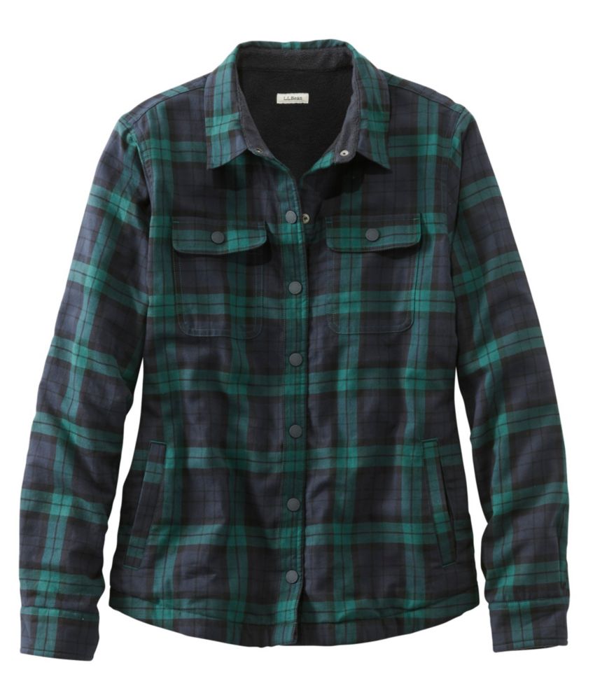 Women's Fleece-Lined Flannel Shirt, Snap-Front Plaid - leoleo123123