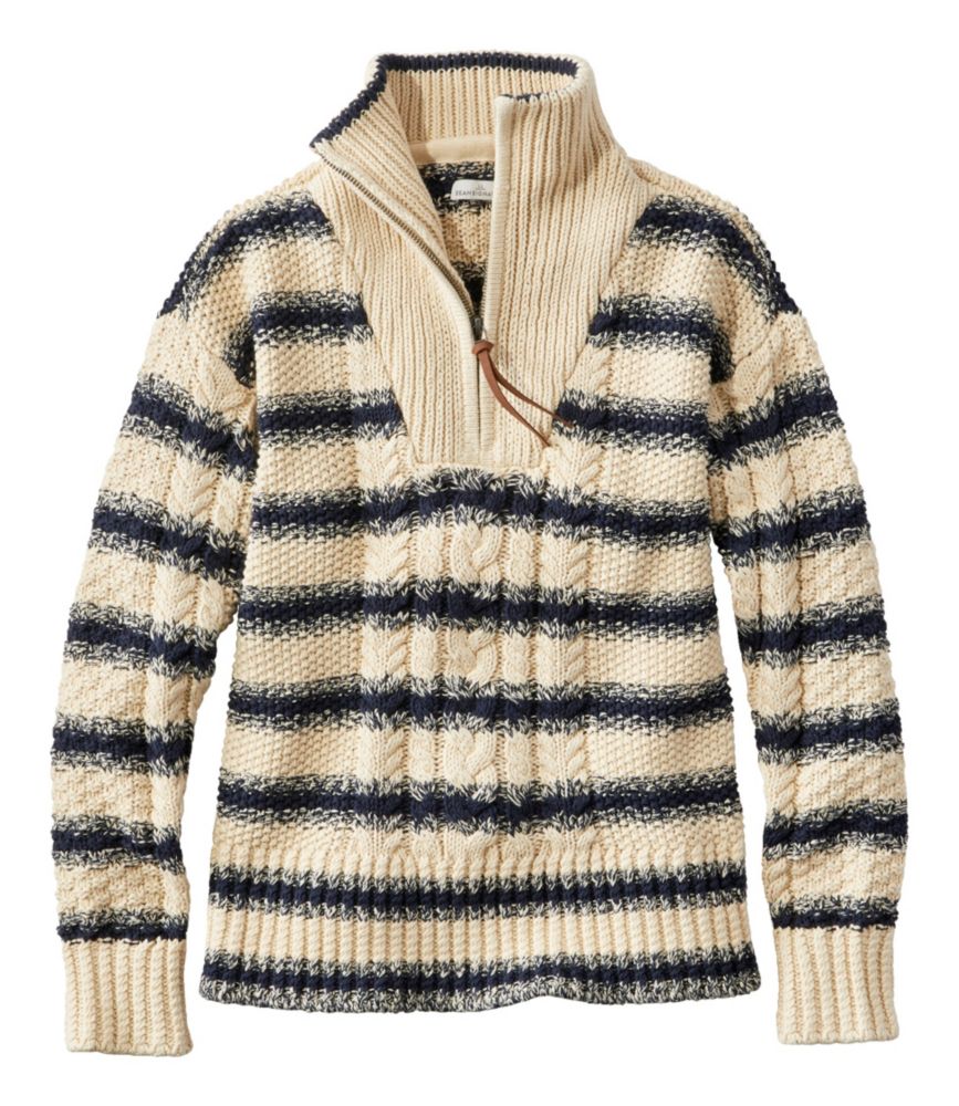 Women's Signature Cotton Fisherman Quarter Zip Sweater Stripe - leoleo123123
