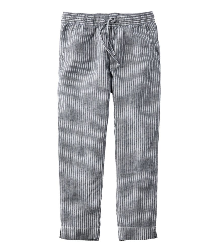 Women's Premium Linen Breezy Pull-On Ankle Pants, Mid-Rise Tapered-Leg Stripe - leoleo123123