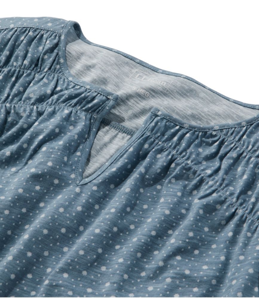 Women's Organic Cotton Tee, Smocked Notch-Neck Short-Sleeve Print - leoleo123123