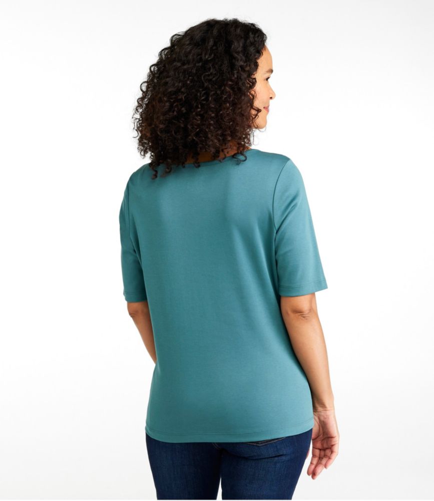 Women's Pima Cotton Tee, Soft Squareneck Elbow-Sleeve - leoleo123123