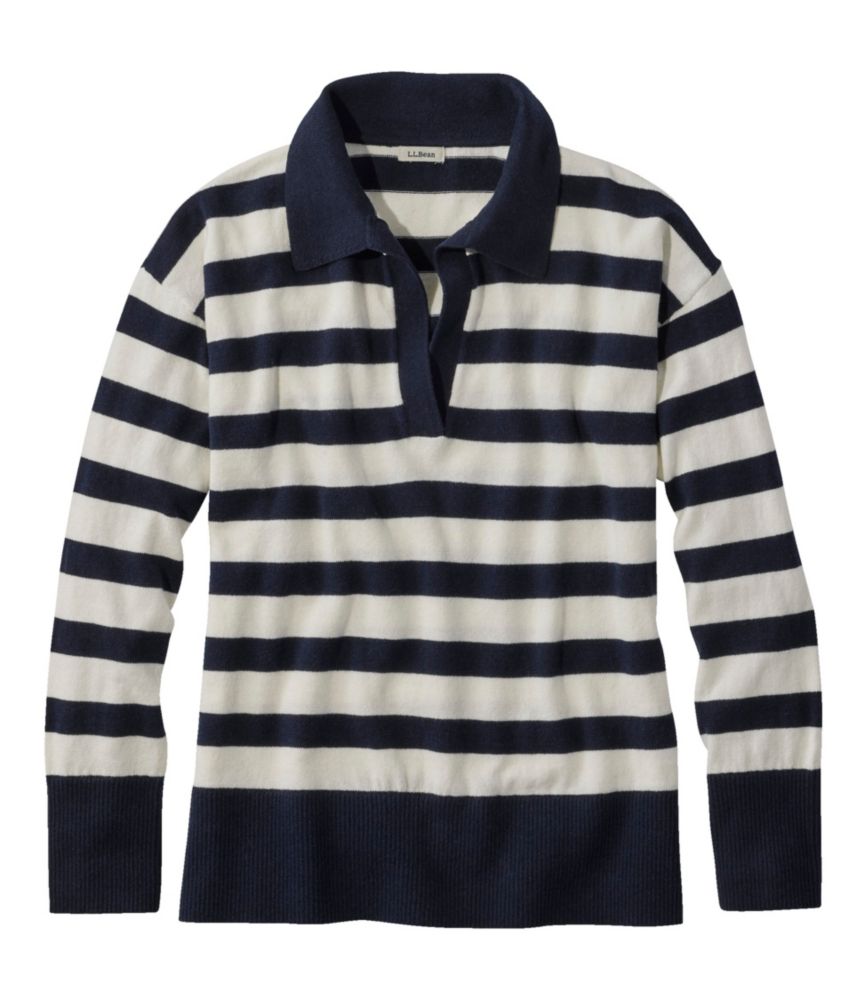 Women's Cotton/Cashmere Sweater, Polo Stripe - leoleo123123