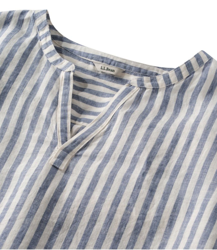 Women's Premium Washable Linen Shirt, Splitneck Stripe - leoleo123123
