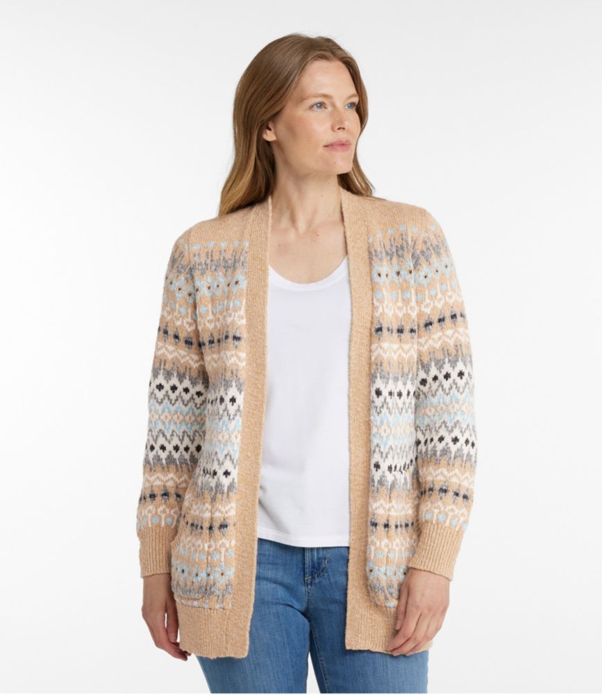 Women's Cotton Ragg Sweater, Open Cardigan Fair Isle - leoleo123123