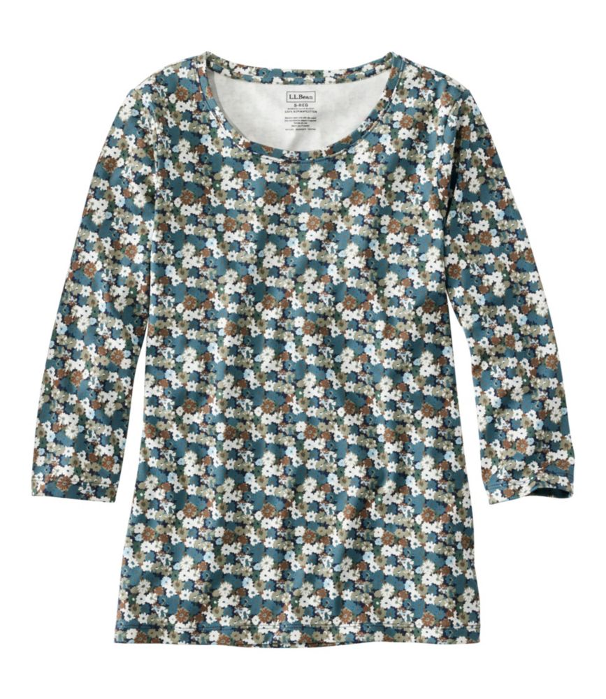 Women's Pima Cotton Shaped Jewelneck Tee, Three-Quarter-Sleeve Print - leoleo123123