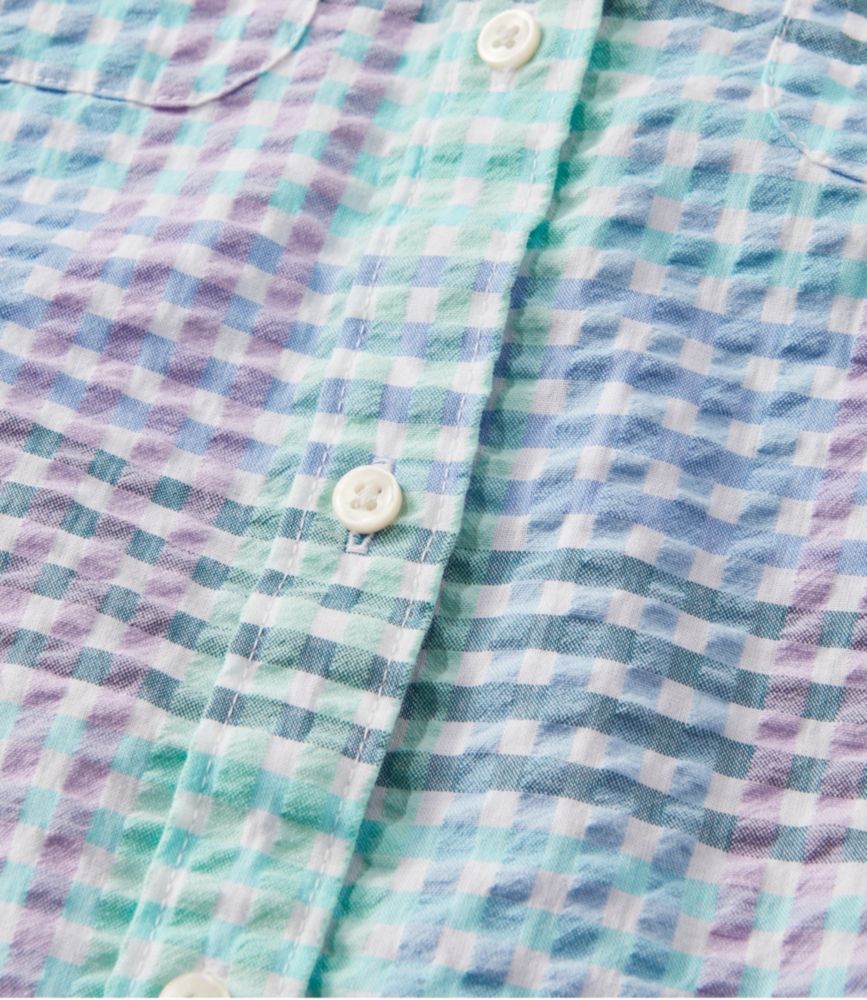 Women's Vacationland Seersucker Shirt, Long-Sleeve Plaid - leoleo123123