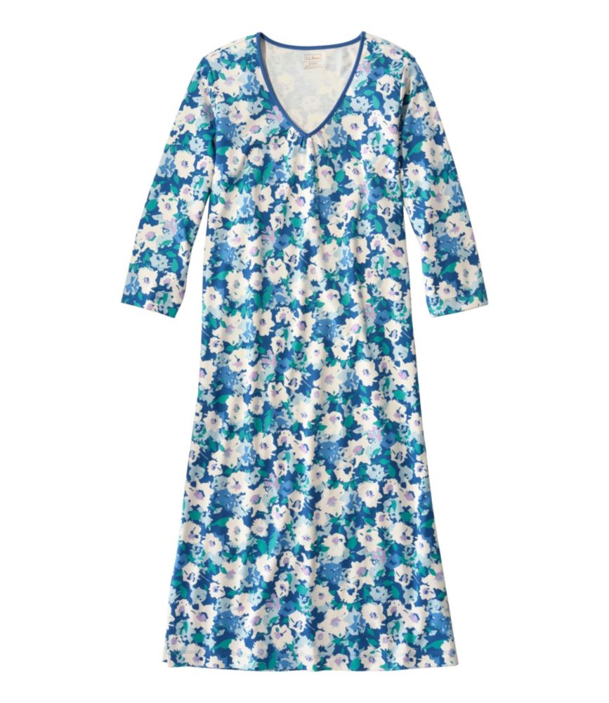 Women's Supima Nightgown, V-Neck Three-Quarter-Sleeve, Print - leoleo123123