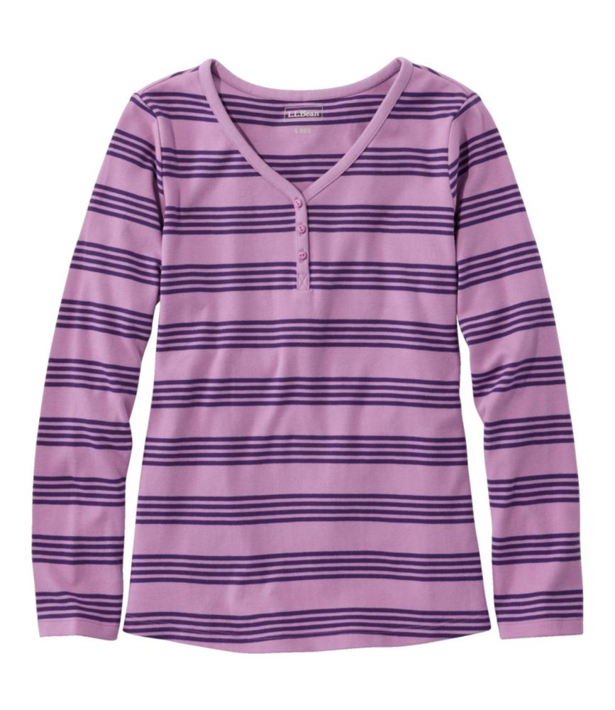 Women's L.L.Bean V-Neck Henley, Long-Sleeve Stripe - leoleo123123