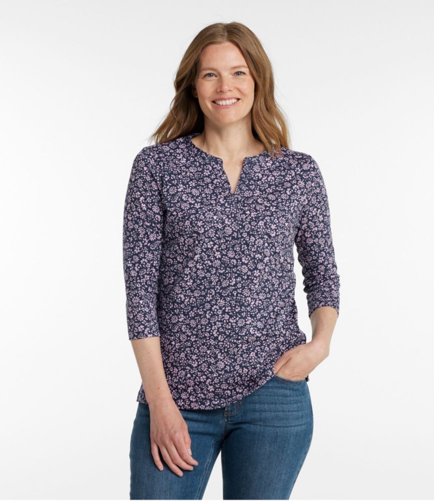 Women's L.L.Bean Tee, Three-Quarter-Sleeve Splitneck Tunic Print - leoleo123123