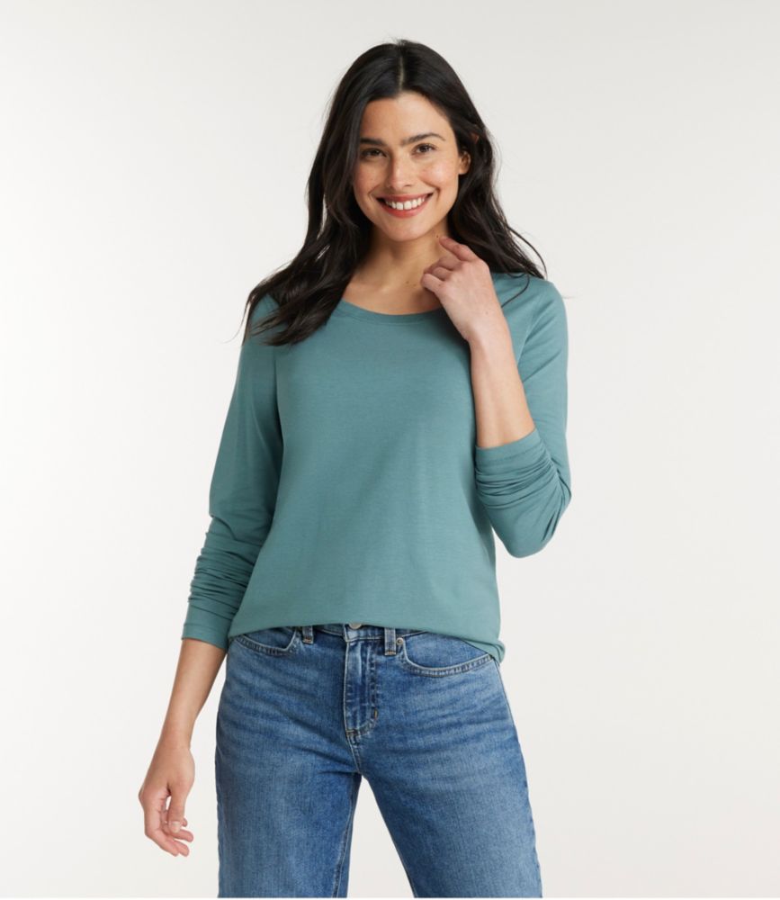 Women's Soft Stretch Supima Tee, Scoopneck Long-Sleeve - leoleo123123