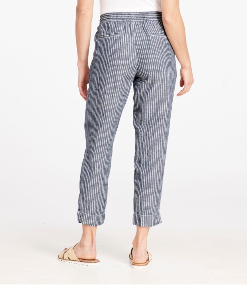 Women's Premium Linen Breezy Pull-On Ankle Pants, Mid-Rise Tapered-Leg Stripe - leoleo123123