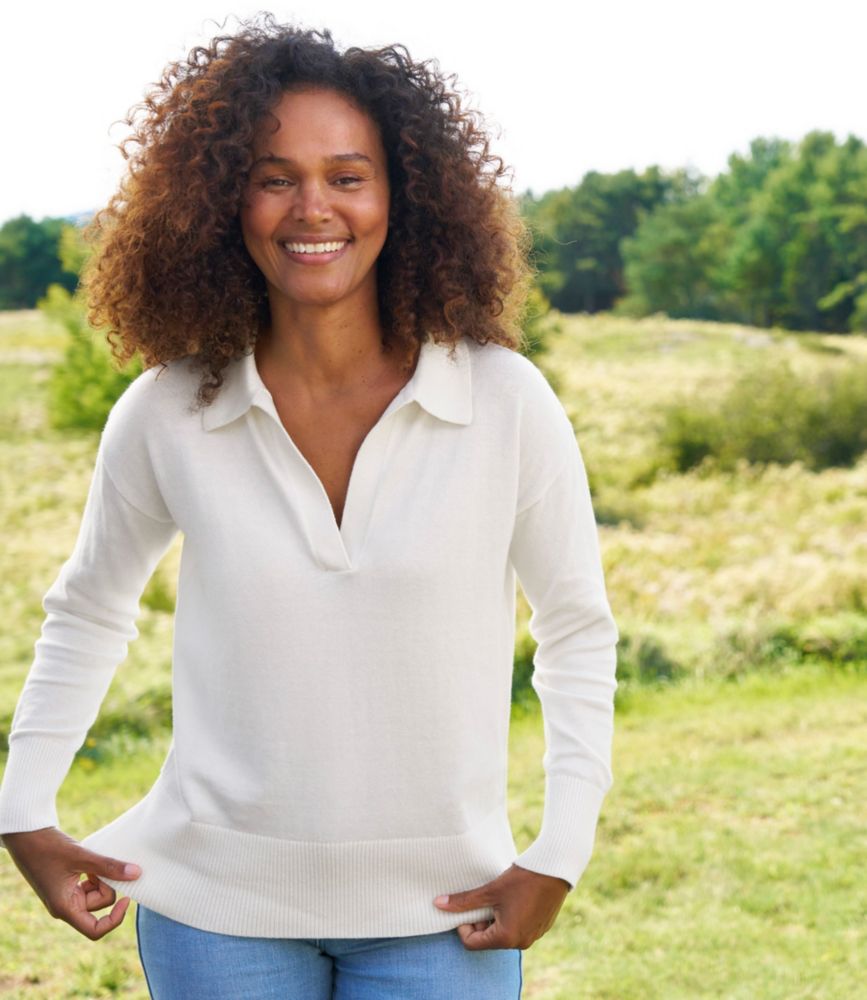 Women's Cotton/Cashmere Sweater, Polo - leoleo123123