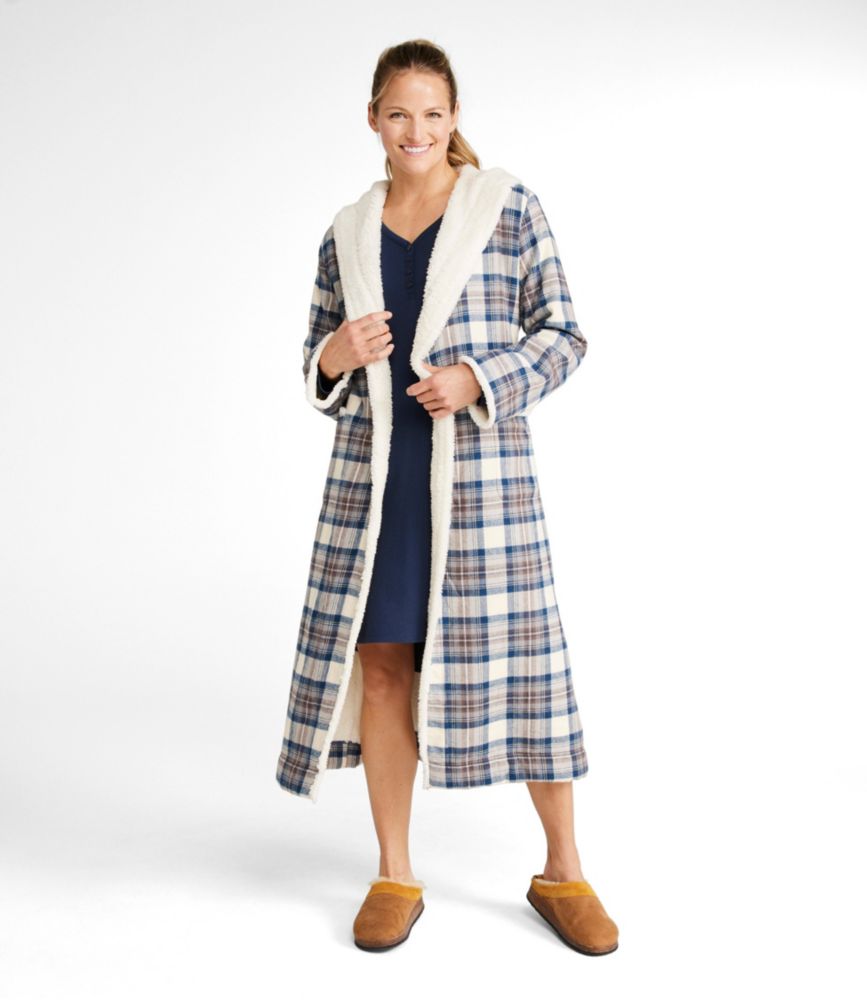 Women's Scotch Plaid Flannel Robe, Sherpa-Lined Long - leoleo123123