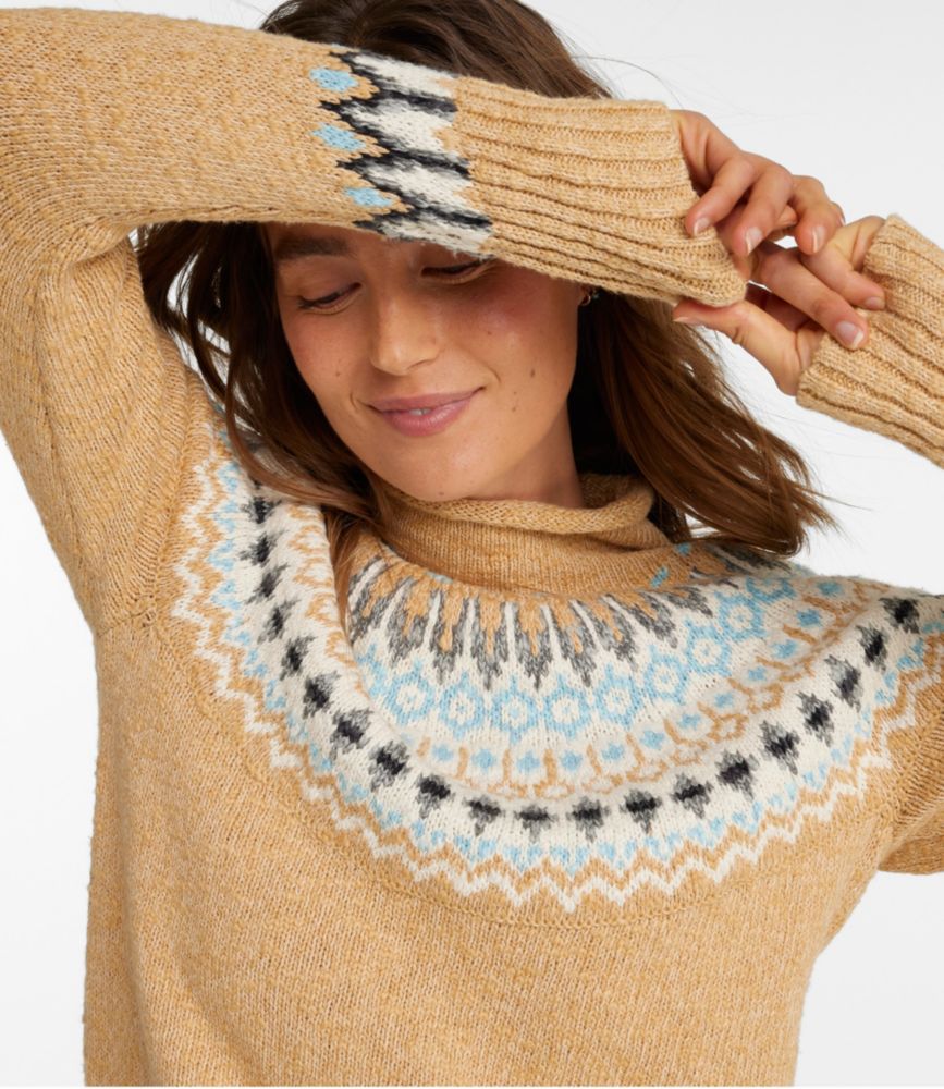 Women's Cotton Ragg Sweater, Funnelneck Pullover Fair Isle - leoleo123123