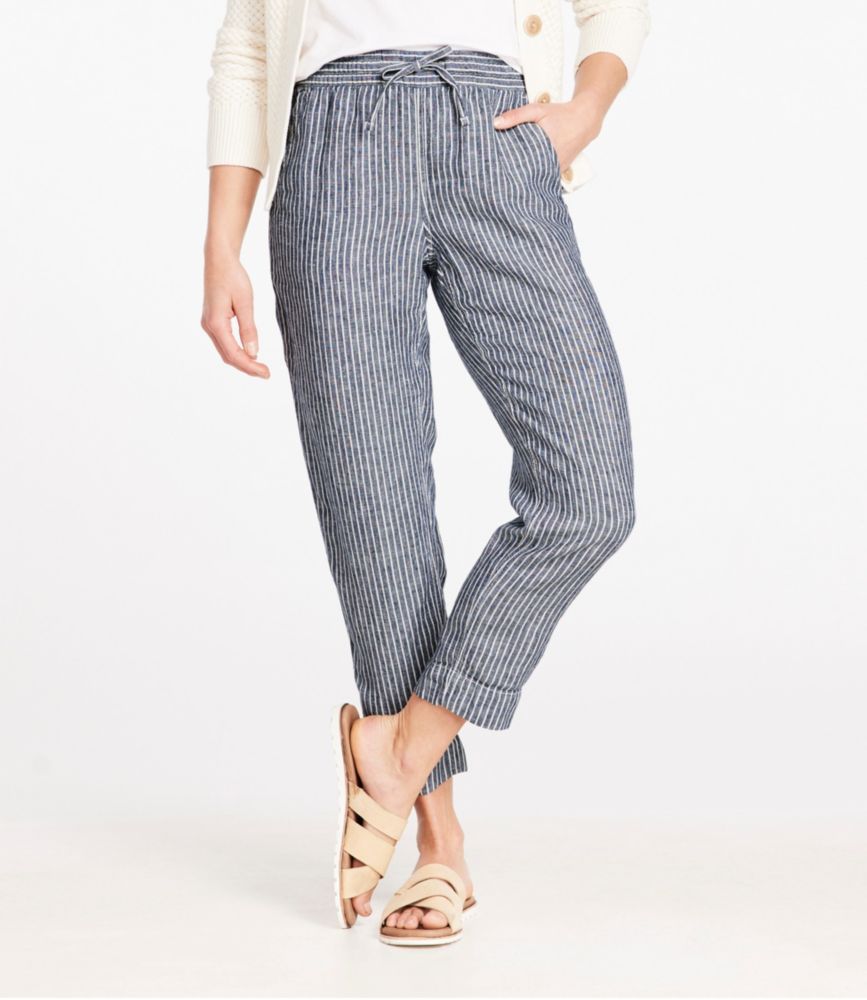 Women's Premium Linen Breezy Pull-On Ankle Pants, Mid-Rise Tapered-Leg Stripe - leoleo123123