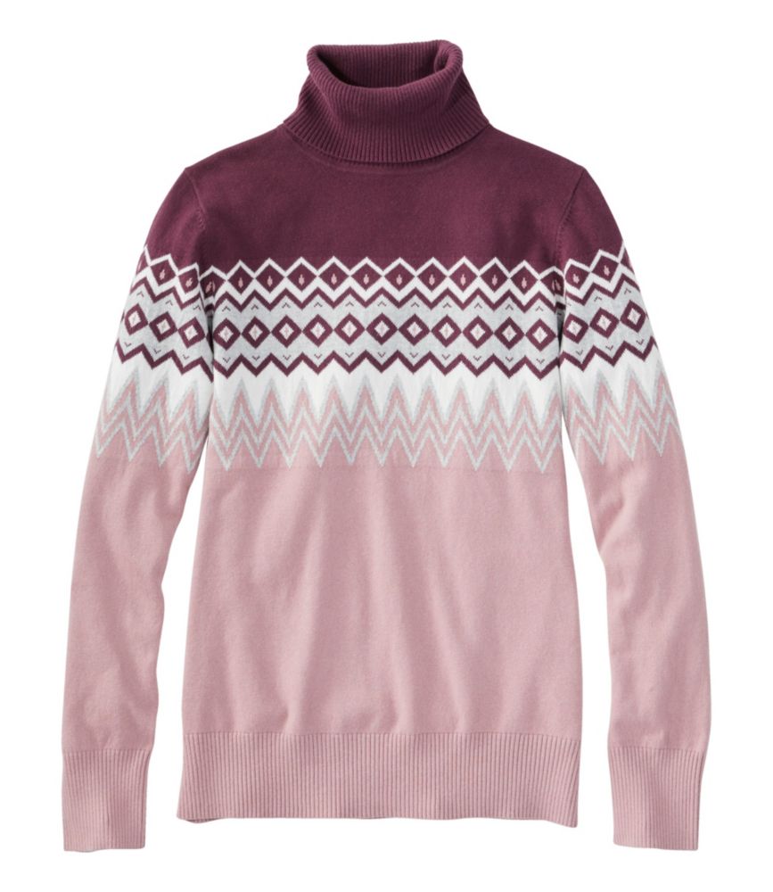 Women's Cotton/Cashmere Sweater, Turtleneck Intarsia - leoleo123123