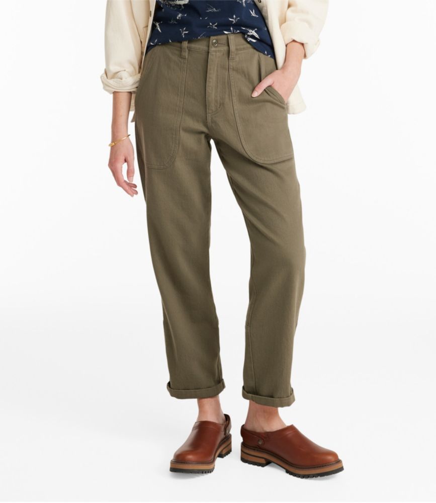 Women's Signature Washed Cotton Barrel Pants, High-Rise Tapered Leg - leoleo123123