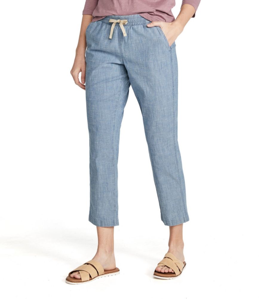 Women's Lakewashed Pull-On Chinos, Mid-Rise Chambray Ankle Pants - leoleo123123