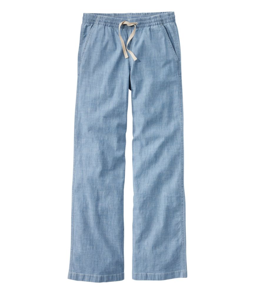 Women's Lakewashed Pull-On Chinos, Mid-Rise Wide-Leg Chambray - leoleo123123
