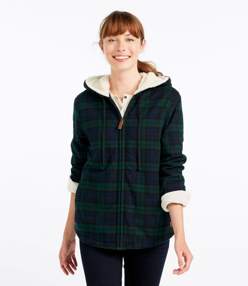 Women's Scotch Plaid Flannel Shirt, Sherpa-Lined Zip Hoodie - leoleo123123