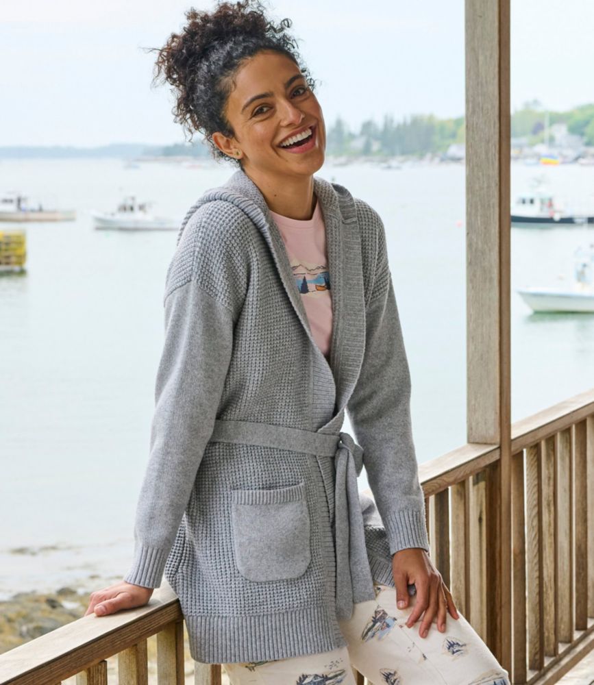 Women's All-Day Waffle Sweater, Hooded Wrap Cardigan - leoleo123123