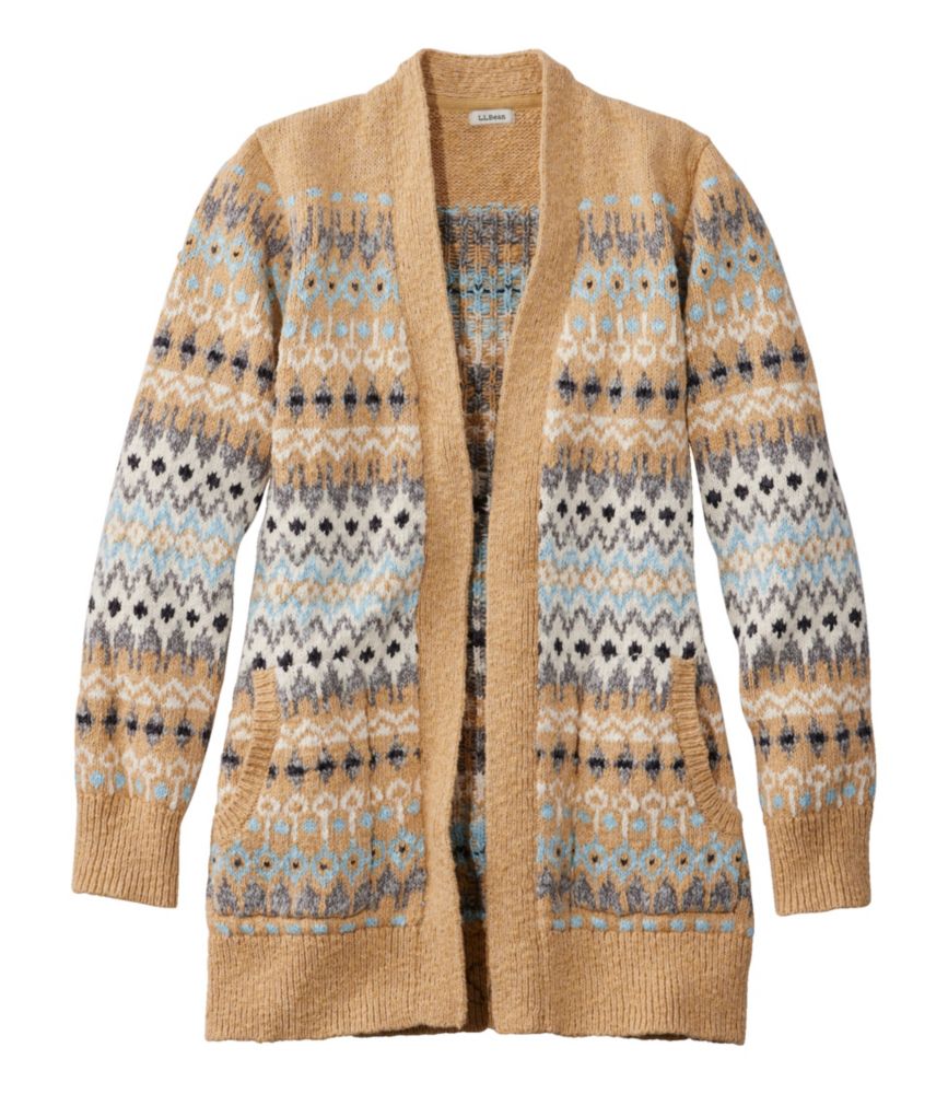 Women's Cotton Ragg Sweater, Open Cardigan Fair Isle - leoleo123123