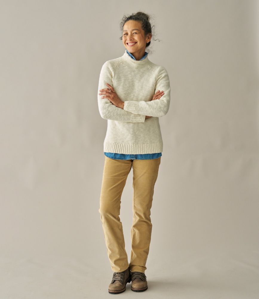 Women's Cotton Ragg Sweater, Funnelneck Pullover - leoleo123123