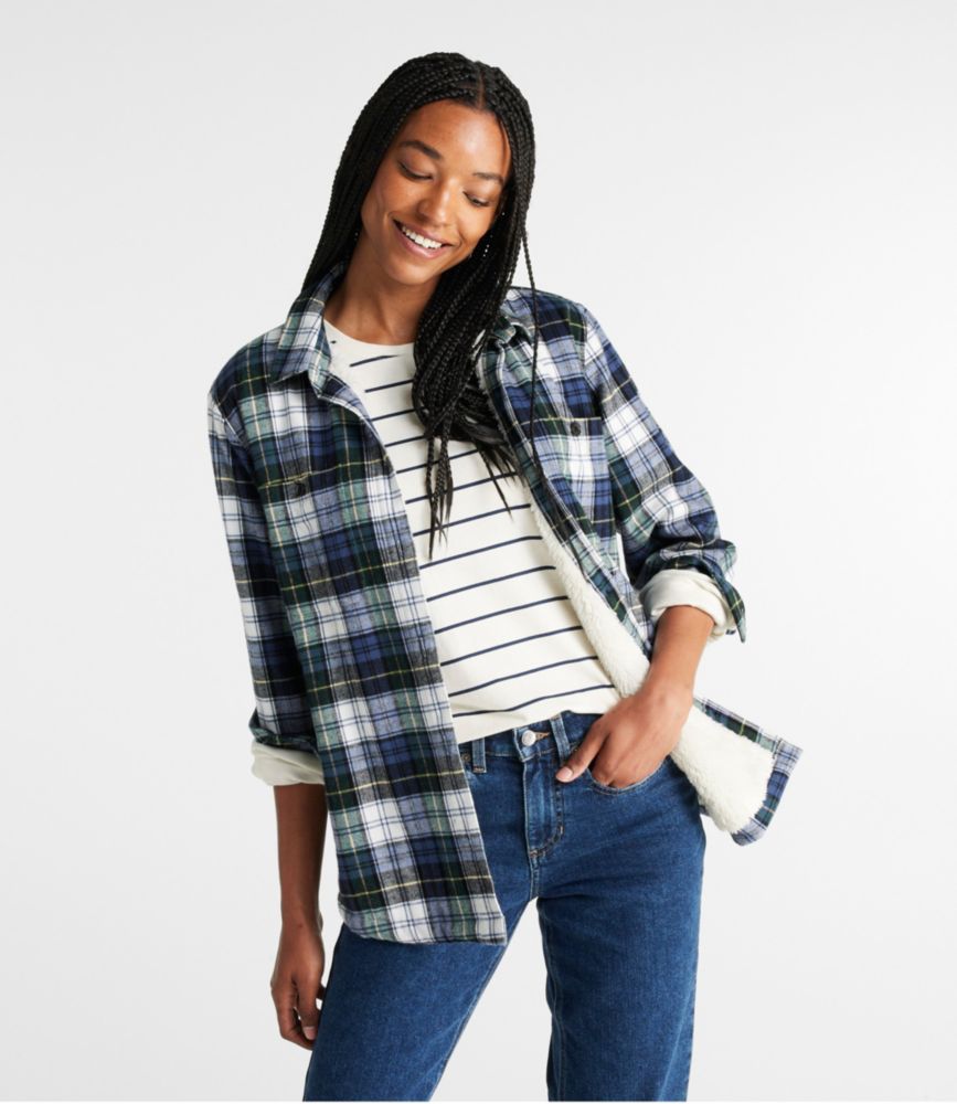 Women's Scotch Plaid Shirt, Sherpa-Lined - leoleo123123