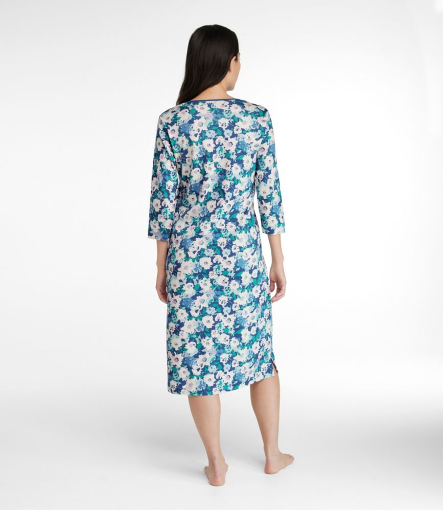 Women's Supima Nightgown, V-Neck Three-Quarter-Sleeve, Print - leoleo123123