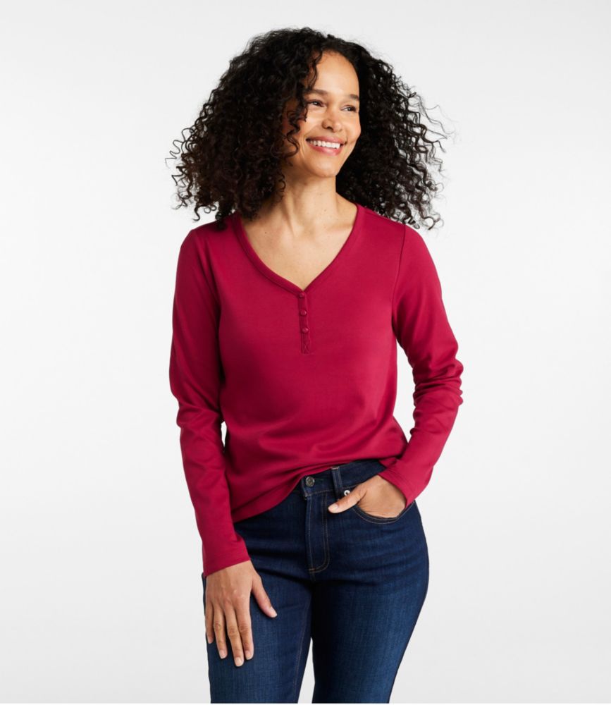 Women's L.L.Bean V-Neck Henley, Long-Sleeve - leoleo123123