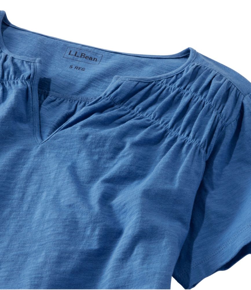 Women's Organic Cotton Tee, Smocked Notch-Neck Short-Sleeve - leoleo123123