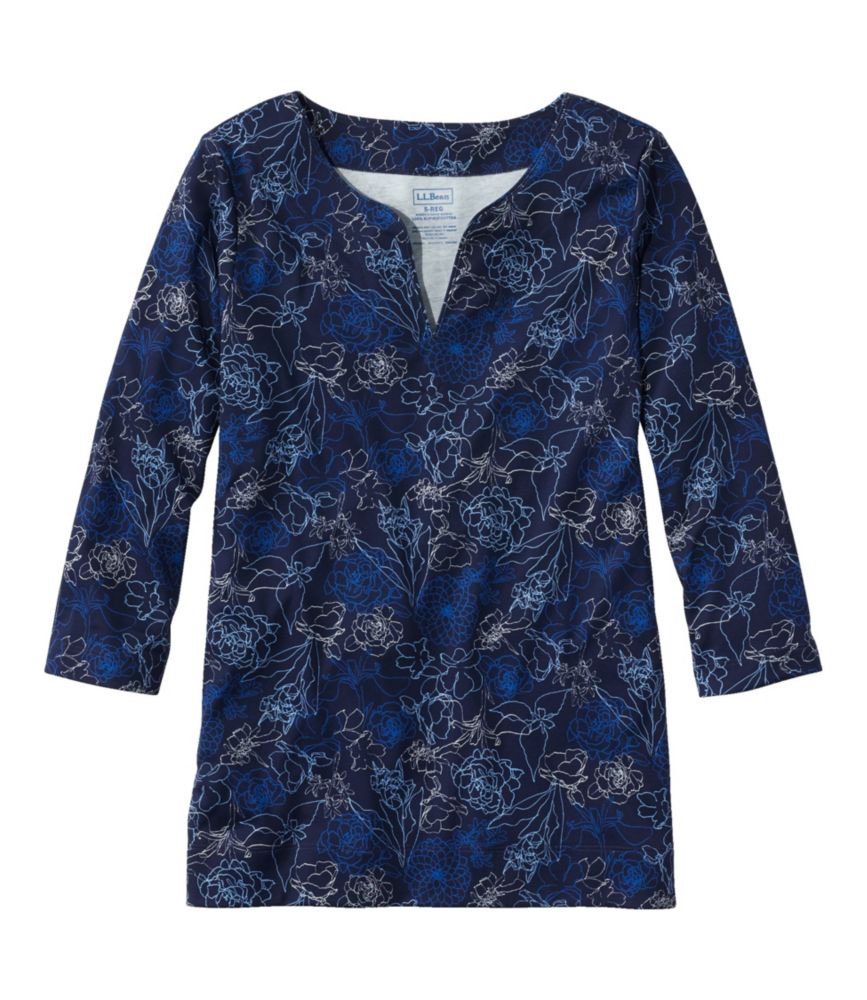 Women's Pima Cotton Tunic, Three-Quarter-Sleeve Splitneck Print - leoleo123123