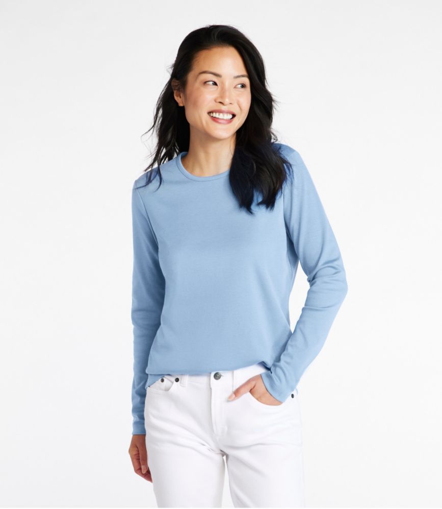 Women's Pima Cotton Tee, Long-Sleeve Crewneck - leoleo123123