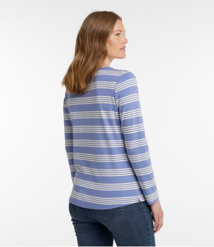 Women's L.L.Bean V-Neck Henley, Long-Sleeve Stripe - leoleo123123