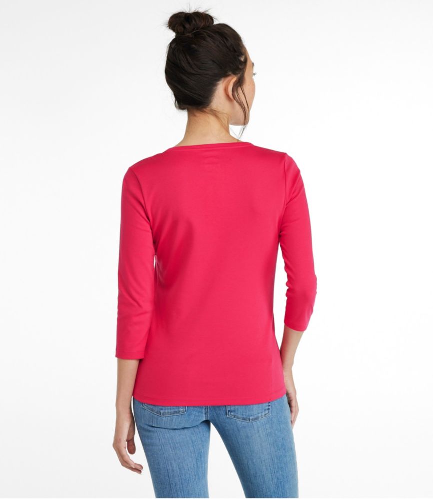 Women's Pima Cotton Shaped Tee, Three-Quarter-Sleeve Jewelneck - leoleo123123
