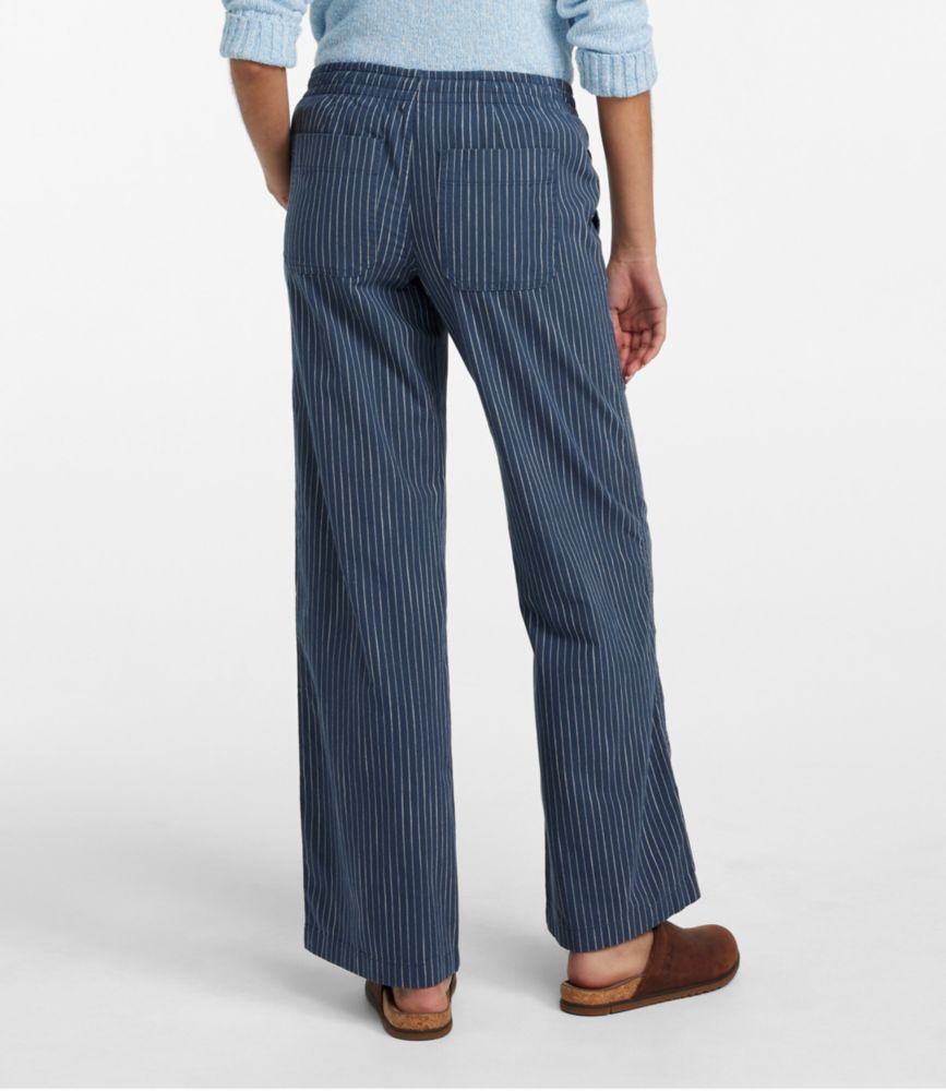Women's Lakewashed Pull-On Chinos, Mid-Rise Wide-Leg Stripe Chambray - leoleo123123