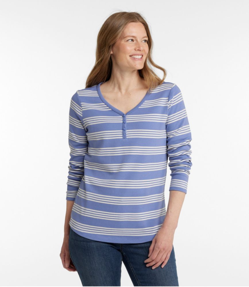 Women's L.L.Bean V-Neck Henley, Long-Sleeve Stripe - leoleo123123