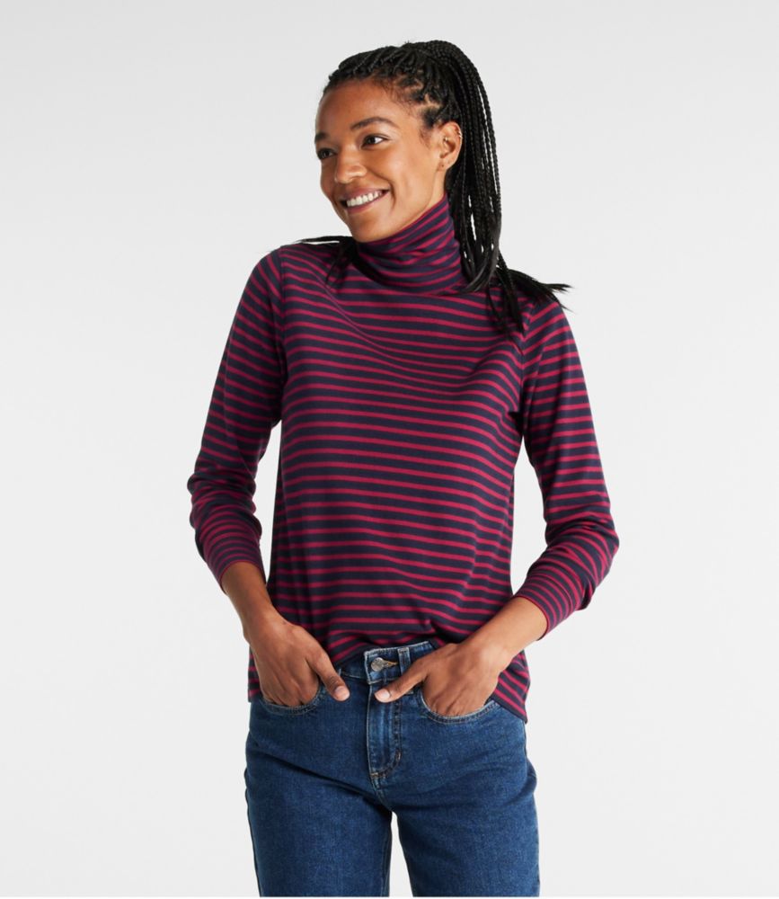 Women's L.L.Bean Interlock Turtleneck, Long-Sleeve Stripe - leoleo123123