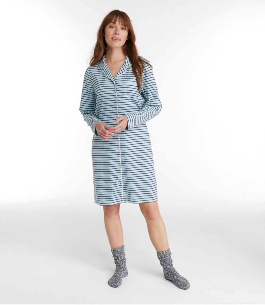 Women's Super-Soft Shrink-Free Button-Front Nightgown, Stripe - leoleo123123
