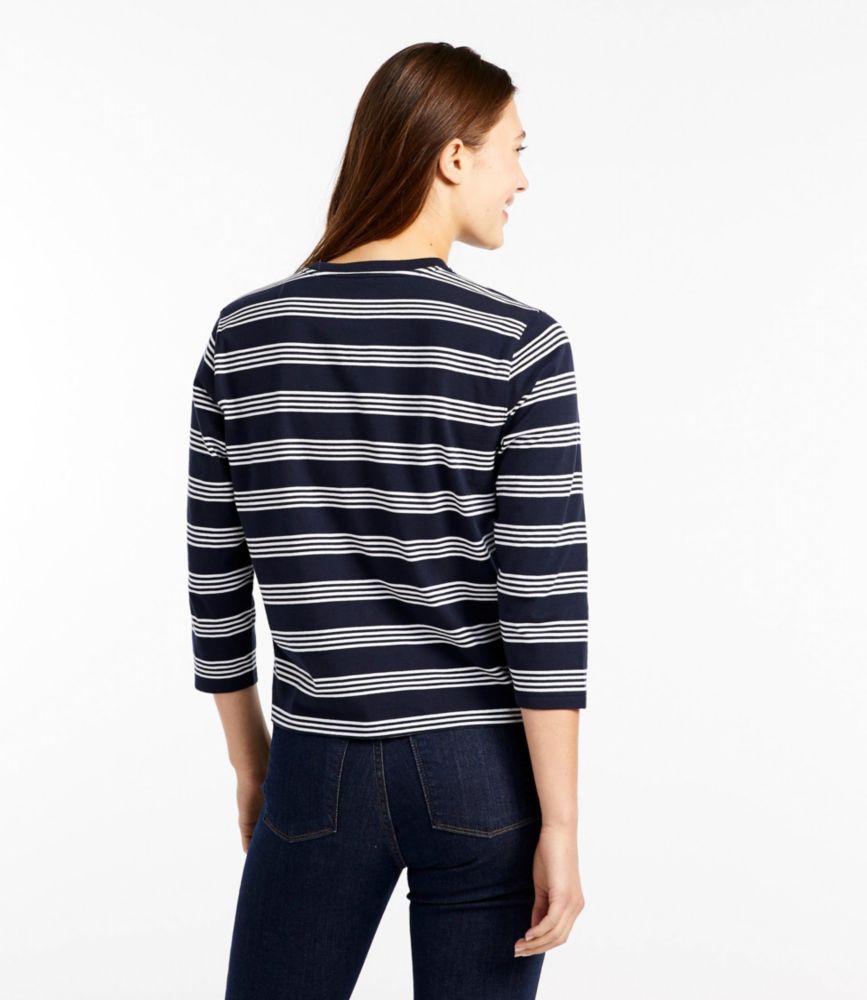 Women's Saturday T-Shirt, Crewneck Three-Quarter-Sleeve Stripe - leoleo123123