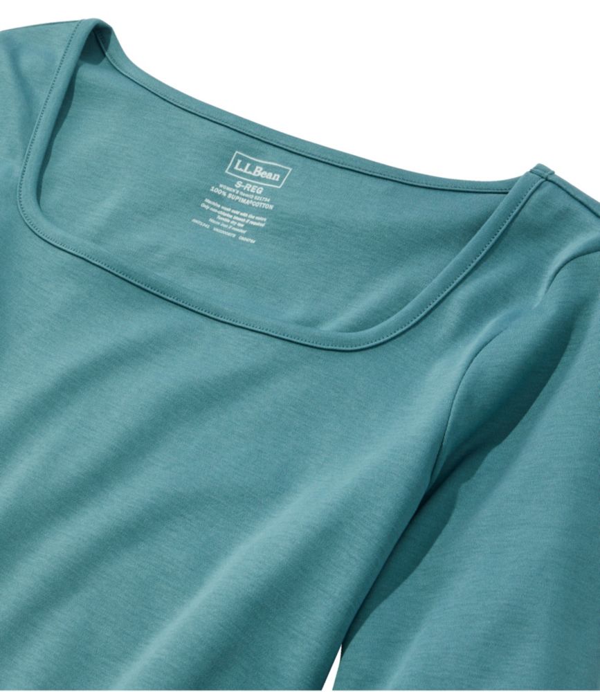 Women's Pima Cotton Tee, Soft Squareneck Elbow-Sleeve - leoleo123123