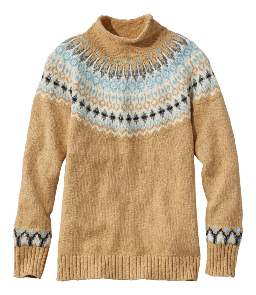 Women's Cotton Ragg Sweater, Funnelneck Pullover Fair Isle - leoleo123123