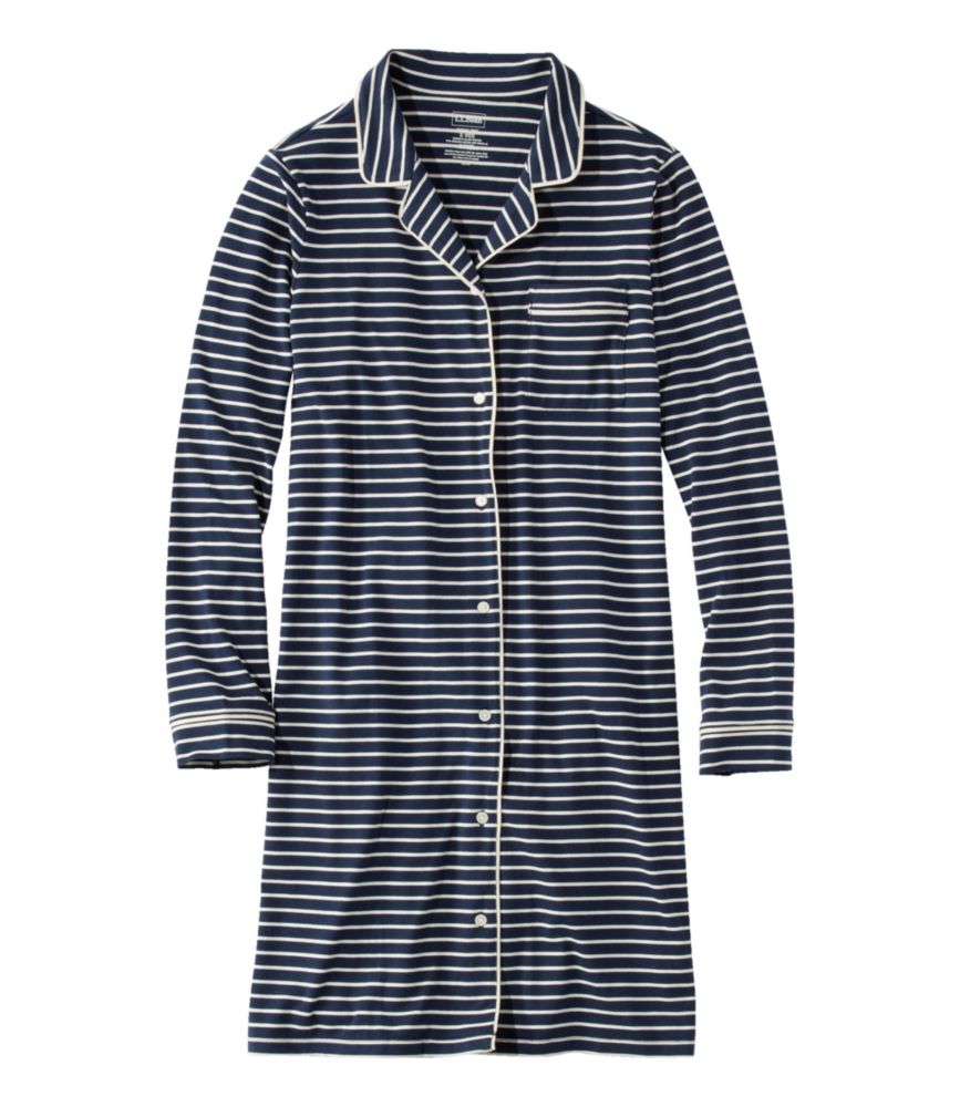 Women's Super-Soft Shrink-Free Button-Front Nightgown, Stripe - leoleo123123