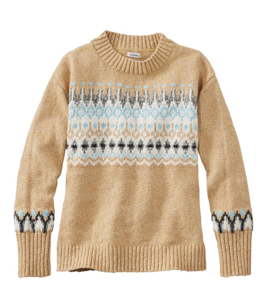 Women's Cotton Ragg Sweater, Crewneck Fair Isle - leoleo123123